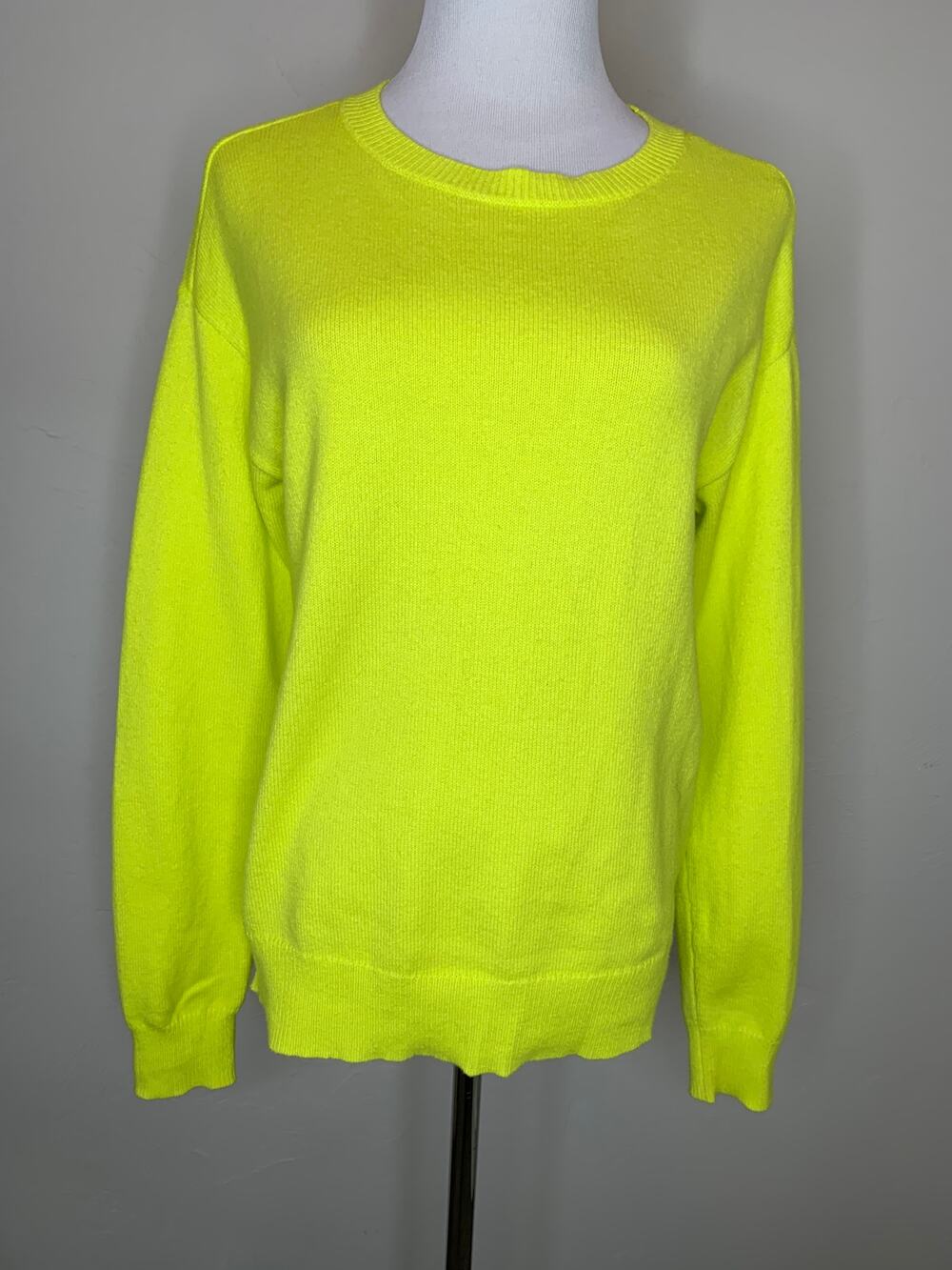 Neon Highlighter Yellow Crew Neck Sweater Sz Small On 34th